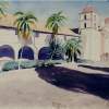 Santa Barbara Mission California - Watercolor Paintings - By Dave Barazsu, Impressionism Painting Artist